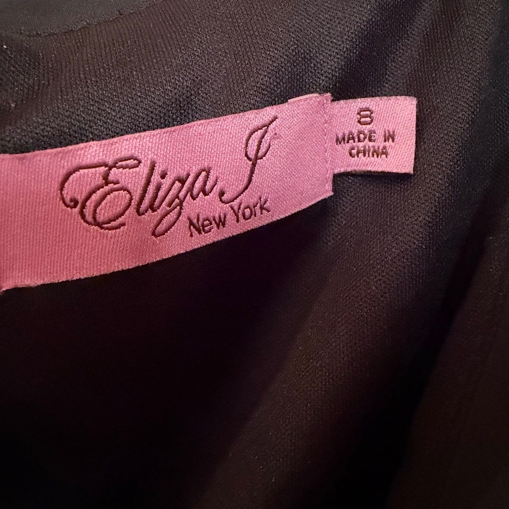 Eliza J Midi Dress Ruched Fit & Flare Women's 8 Black Retro Rockabilly Feminine - Picture 5 of 14